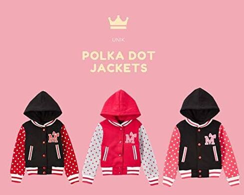 unik Girl Varsity Jacket with Polka Dot Sleeves Red Pink Plum in Kuwait