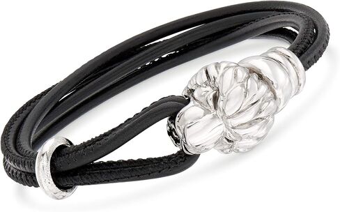 Ross-Simons Italian Sterling Silver Lion Bracelet With Black Leather. 7 inches in Saudi Arabia