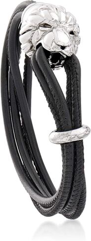 Ross-Simons Italian Sterling Silver Lion Bracelet With Black Leather. 7 inches in Saudi Arabia