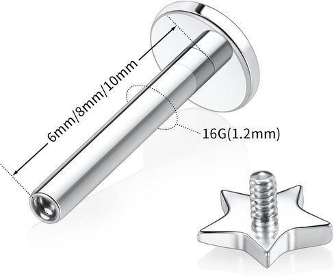 FUNLMO 16G الزنمة محارة اللولب ميدوسا ثقب المجوهرات خواتم الشفاه Labret مجوهرات الغضروف القرط داخليا مترابطة Labret مسمار التيتانيوم أقراط مسطحة الظهر in Kuwait