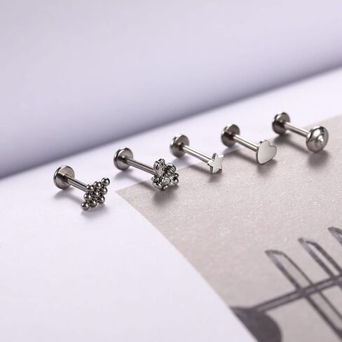 FUNLMO 16G الزنمة محارة اللولب ميدوسا ثقب المجوهرات خواتم الشفاه Labret مجوهرات الغضروف القرط داخليا مترابطة Labret مسمار التيتانيوم أقراط مسطحة الظهر in Kuwait