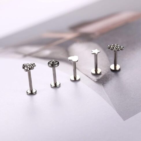 FUNLMO 16G الزنمة محارة اللولب ميدوسا ثقب المجوهرات خواتم الشفاه Labret مجوهرات الغضروف القرط داخليا مترابطة Labret مسمار التيتانيوم أقراط مسطحة الظهر in Kuwait