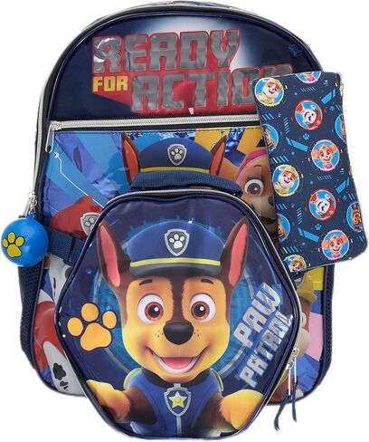 Paw Patrol 5 Piece Ready for Action Backpack Set for Boys & Girls, Chase, Marshall, Rubble, & Skye Kids School Bag with Front Zip Pocket, Blue in Kuwait