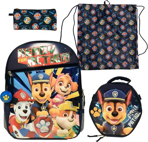 Paw Patrol 5 Piece Ready for Action Backpack Set for Boys & Girls, Chase, Marshall, Rubble, & Skye Kids School Bag with Front Zip Pocket, Blue in Kuwait