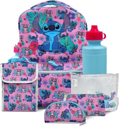 حقيبة ظهر Fast Forward Lilo and Stitch للفتيات - مجموعة مكونة من 6 قطع، مدرسة مثالية، حقيبة كتب مع صندوق غداء، العودة إلى المدرسة والعمر الابتدائي in Kuwait