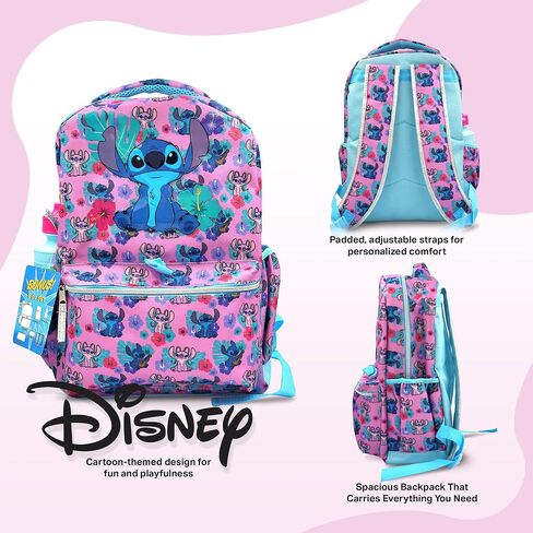 حقيبة ظهر Fast Forward Lilo and Stitch للفتيات - مجموعة مكونة من 6 قطع، مدرسة مثالية، حقيبة كتب مع صندوق غداء، العودة إلى المدرسة والعمر الابتدائي in Kuwait