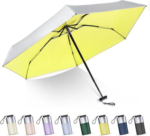 LEAGERA Mini Umbrella For Purse - UPF 50+ UV Blocker Sun Protection Umbrella, Small Micro Travel Parasol Design for Women, Yellow in Kuwait