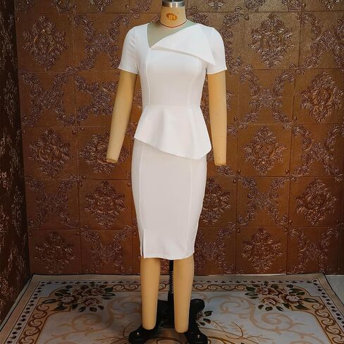 فستان نسائي أنيق من Cololura بتصميم بيبلوم للعمل والمكتب والسهرات الرسمية فساتين الكنيسة بالقلم الرصاص in Kuwait