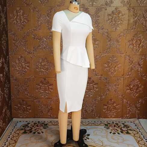 فستان نسائي أنيق من Cololura بتصميم بيبلوم للعمل والمكتب والسهرات الرسمية فساتين الكنيسة بالقلم الرصاص in Kuwait