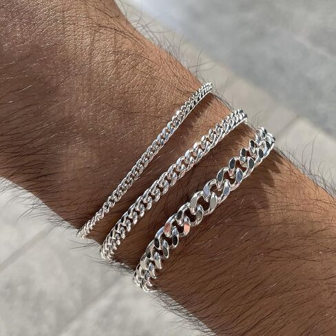Poaiiu Silver/Gold Layered Chain Bracelets Sets for Men Women Sterling Silver Rope Figaro Cuban Link Chain Bracelets Set Men Jewelry Gifts for Dad Boyfriend Husband in Kuwait