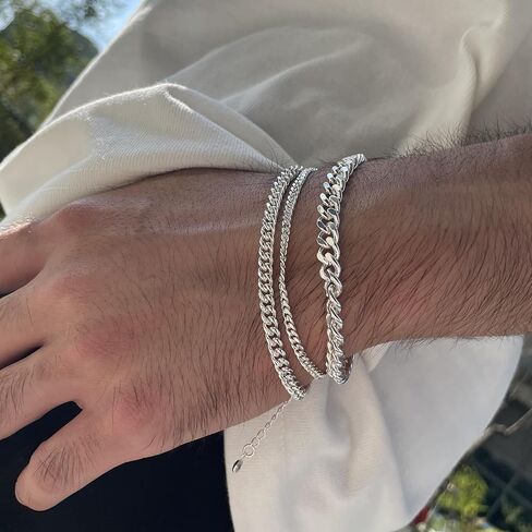 Poaiiu Silver/Gold Layered Chain Bracelets Sets for Men Women Sterling Silver Rope Figaro Cuban Link Chain Bracelets Set Men Jewelry Gifts for Dad Boyfriend Husband in Kuwait