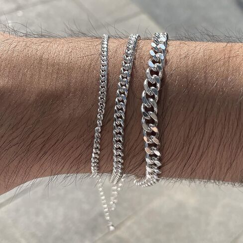 Poaiiu Silver/Gold Layered Chain Bracelets Sets for Men Women Sterling Silver Rope Figaro Cuban Link Chain Bracelets Set Men Jewelry Gifts for Dad Boyfriend Husband in Kuwait