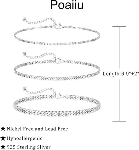 Poaiiu Silver/Gold Layered Chain Bracelets Sets for Men Women Sterling Silver Rope Figaro Cuban Link Chain Bracelets Set Men Jewelry Gifts for Dad Boyfriend Husband in Kuwait