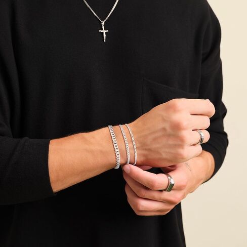 Poaiiu Silver/Gold Layered Chain Bracelets Sets for Men Women Sterling Silver Rope Figaro Cuban Link Chain Bracelets Set Men Jewelry Gifts for Dad Boyfriend Husband in Kuwait