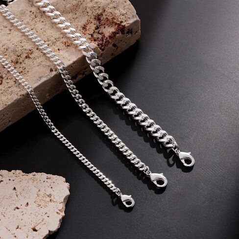 Poaiiu Silver/Gold Layered Chain Bracelets Sets for Men Women Sterling Silver Rope Figaro Cuban Link Chain Bracelets Set Men Jewelry Gifts for Dad Boyfriend Husband in Kuwait