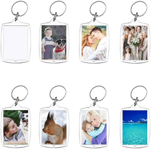 30 قطعة من حلقات المفاتيح من الاكريليك، سلاسل مفاتيح سهلة التركيب للصورة الشخصية، حلقة مفاتيح شفافة فارغة للصور للرجال والنساء، (2.16 × 1.5 انش)، شفافة، 2.16 × 1.5 انش, شفاف in Kuwait