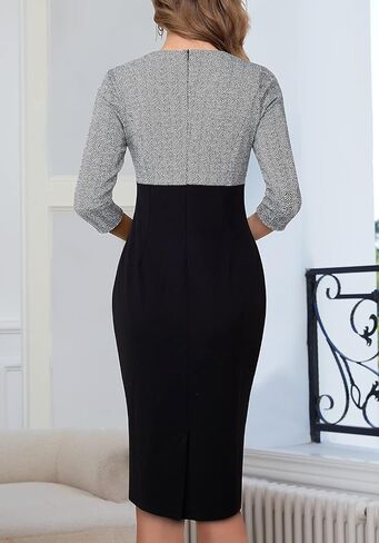 فستان HOMEYEE نسائي عتيق من Colorblock Surplice برقبة على شكل حرف V الكنيسة للأعمال B790 in Kuwait