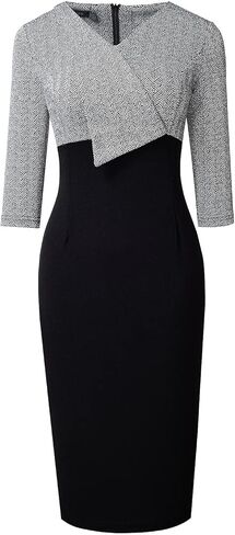 فستان HOMEYEE نسائي عتيق من Colorblock Surplice برقبة على شكل حرف V الكنيسة للأعمال B790 in Kuwait