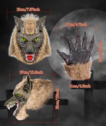 قناع ذئب الهالوين وقفازات مخالب من EPN مع ملصقات وشم مؤقت للندبات باللون البني الداكن in Kuwait