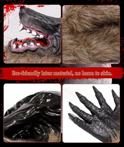 قناع ذئب الهالوين وقفازات مخالب من EPN مع ملصقات وشم مؤقت للندبات باللون البني الداكن in Kuwait