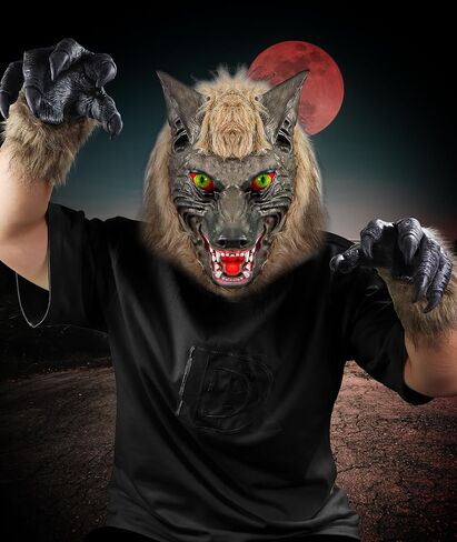 قناع ذئب الهالوين وقفازات مخالب من EPN مع ملصقات وشم مؤقت للندبات باللون البني الداكن in Kuwait