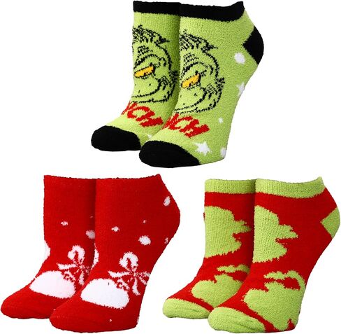 مجموعة جوارب الكاحل للسيدات من Bioworld The Grinch Face & Ornament مكونة من 3 قطع in Kuwait