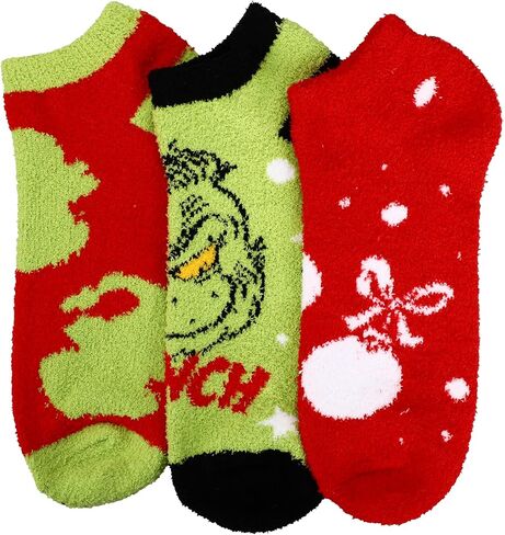 مجموعة جوارب الكاحل للسيدات من Bioworld The Grinch Face & Ornament مكونة من 3 قطع in Kuwait