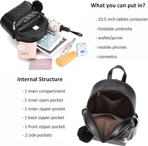 حقيبة ظهر جلدية صغيرة مبطنة من BESYIGA للفتيات المراهقات، حقيبة ظهر صغيرة لطيفة صغيرة الحجم باللون الأبيض in Kuwait