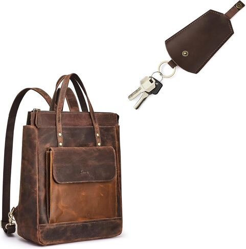 S-ZONE Leather Backpack Purse for Women with Leather Key Holder in Saudi Arabia