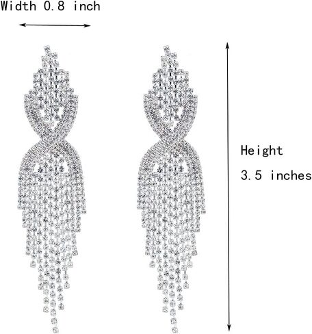 CHRAN Silver Teardrop Crystal Long Tassels Dangle Earrings Sparkling Rhinestone Ladies Gifts in Kuwait