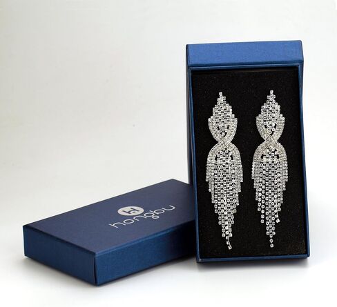 CHRAN Silver Teardrop Crystal Long Tassels Dangle Earrings Sparkling Rhinestone Ladies Gifts in Kuwait