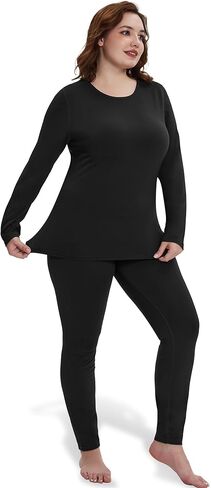 ملابس داخلية حرارية مقاس كبير من FOREYOND للنساء أطقم جونز طويلة مبطنة بالصوف طبقة أساسية بيجامة علوية وسفلية in Kuwait