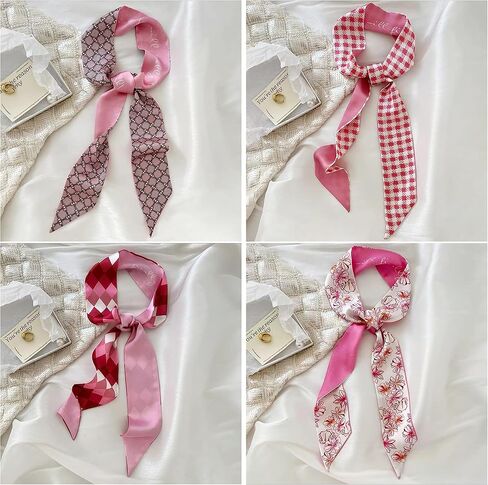 QTMY 17 حزمة وشاح المحفظة، وشاح Twilly للحقائب وشاح الرأس الحريري لحقيبة يد الشعر النساء والأوشحة الفرقة الشعر الرقبة الأوشحة الموضة in Kuwait