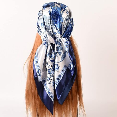 EIysee 35 x 35 Women's Fashion Pattern Large Square Silk Like Hair Scarf Head Sleeping Wrap Satin Neck Bandana for Gift… in Kuwait