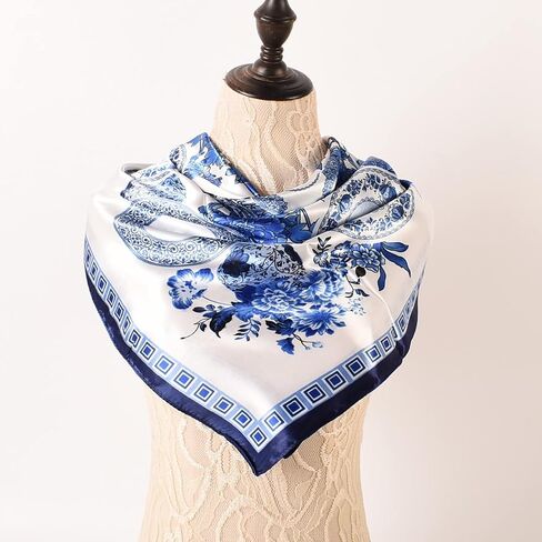 EIysee 35 x 35 Women's Fashion Pattern Large Square Silk Like Hair Scarf Head Sleeping Wrap Satin Neck Bandana for Gift… in Kuwait