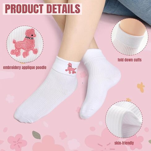 FAYBOX 2 Pairs 50s Bobby Socks with Poodle Applique Cute Poodle Socks Gifts for Girls 50s Socks Halloween in Kuwait