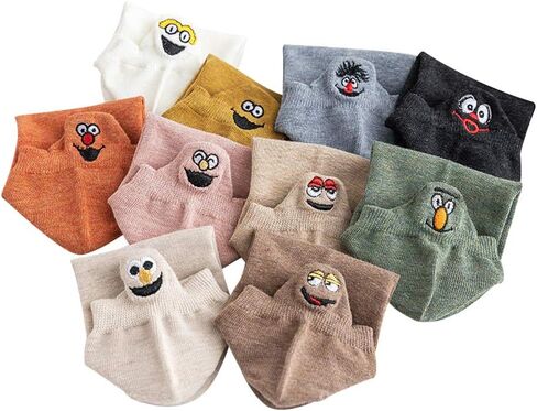 Exttlliy 10 Pairs Embroidered Cartoon Socks Casual Funny Boat Socks Emogi Ankle Low Cut Socks in Kuwait