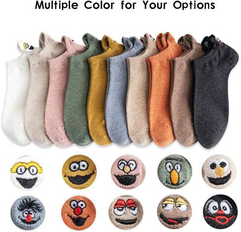 Exttlliy 10 Pairs Embroidered Cartoon Socks Casual Funny Boat Socks Emogi Ankle Low Cut Socks in Kuwait