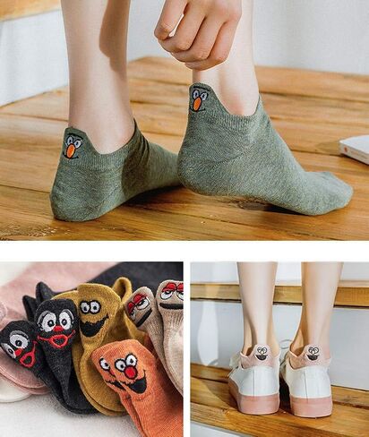 Exttlliy 10 Pairs Embroidered Cartoon Socks Casual Funny Boat Socks Emogi Ankle Low Cut Socks in Kuwait