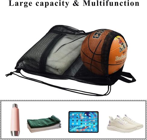 حقيبة شبكية برباط شديدة التحمل من رودموكس، حقيبة ظهر رياضية بخيوط رياضية مع حامل زجاجة مياه وجيب أمامي لكرة القدم وكرة السلة والتسوق وصالة الألعاب الرياضية والسباحة وألعاب الشاطئ in Kuwait