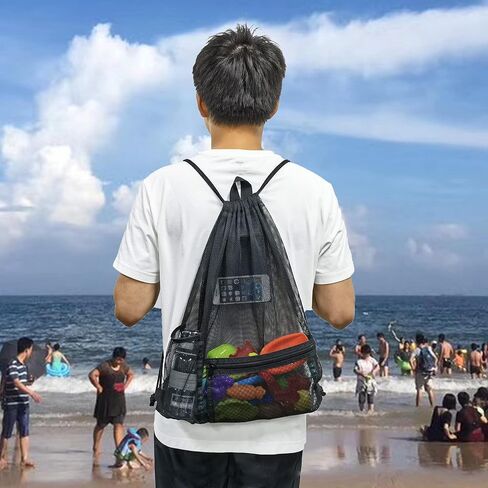 حقيبة شبكية برباط شديدة التحمل من رودموكس، حقيبة ظهر رياضية بخيوط رياضية مع حامل زجاجة مياه وجيب أمامي لكرة القدم وكرة السلة والتسوق وصالة الألعاب الرياضية والسباحة وألعاب الشاطئ in Kuwait