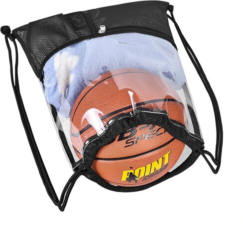 حقيبة ظهر برباط شفاف كبيرة من مادة PVC مع حامل زجاجة وجيب شبكي بسحاب أمامي للسباحة الرياضية على الشاطئ (أسود) in Kuwait