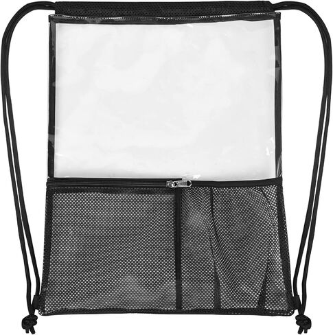حقيبة ظهر برباط شفاف كبيرة من مادة PVC مع حامل زجاجة وجيب شبكي بسحاب أمامي للسباحة الرياضية على الشاطئ (أسود) in Kuwait
