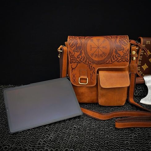 Mythrojan URBAN VIKING SATCHEL REAL LEATHER Messenger bag Vintage Look Celtic iPad Tablet Bag Cross Body Shoulder Bag, 10.6"x8.6"x 2.6" in Saudi Arabia