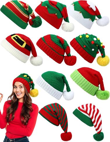 Ramede 20 Pcs Christmas Knitted Beanie Hat Bulk Winter Elf Santa Hat with Pompom Unisex Xmas Knit Crochet Hats for Adult Holiday in Saudi Arabia