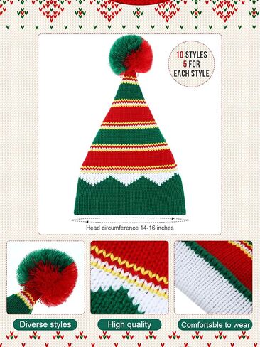 Ramede 20 Pcs Christmas Knitted Beanie Hat Bulk Winter Elf Santa Hat with Pompom Unisex Xmas Knit Crochet Hats for Adult Holiday in Saudi Arabia