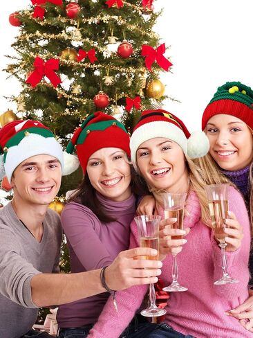 Ramede 20 Pcs Christmas Knitted Beanie Hat Bulk Winter Elf Santa Hat with Pompom Unisex Xmas Knit Crochet Hats for Adult Holiday in Saudi Arabia