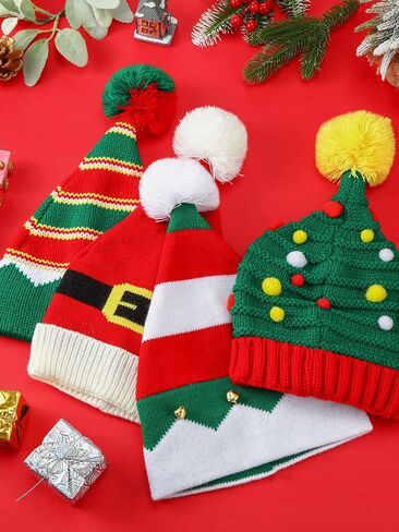 Ramede 20 Pcs Christmas Knitted Beanie Hat Bulk Winter Elf Santa Hat with Pompom Unisex Xmas Knit Crochet Hats for Adult Holiday in Saudi Arabia