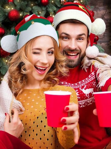 Ramede 20 Pcs Christmas Knitted Beanie Hat Bulk Winter Elf Santa Hat with Pompom Unisex Xmas Knit Crochet Hats for Adult Holiday in Saudi Arabia