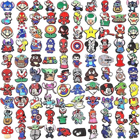 100-Piece Mario Shoe Charms Bulk for Croc Boys Girls, Cute Cartoon Toddler Shoe Charms Pins for Cric Kids, Shoe Decoration Accessories No-Repeat in Kuwait